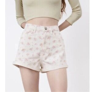 Zara Highrise Floral Print Cream Jean Shorts Size 2